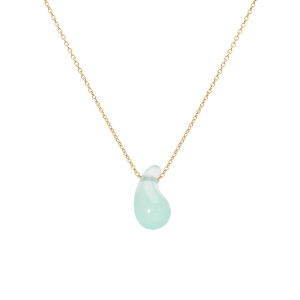 COLLIER ARGENT DORÉ GOUTTE EN VERRE VERT D'EAU 40+5CM