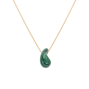 COLLIER ARGENT DORÉ GOUTTE EN VERRE MALACHITE IMITATION 40+5CM