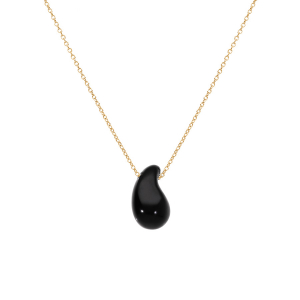 COLLIER ARGENT DORÉ GOUTTE EN VERRE NOIR 40+5CM
