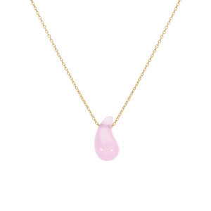 COLLIER ARGENT DORÉ GOUTTE EN VERRE ROSE 40+5CM