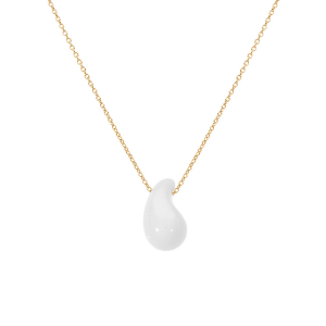 COLLIER ARGENT DORÉ GOUTTE EN VERRE BLANC 40+5CM