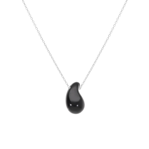 COLLIER ARGENT RHODIÉ GOUTTE EN VERRE NOIR  40+5CM