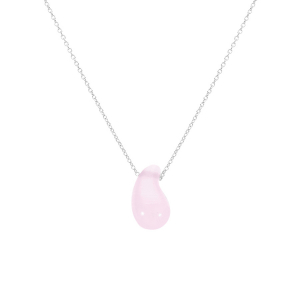 COLLIER ARGENT RHODIÉ GOUTTE EN VERRE ROSE 40+5CM