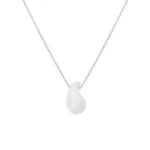 COLLIER ARGENT RHODIÉ GOUTTE EN VERRE BLANC  40+5CM