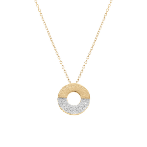 COLLIER ARGENT DORÉ CERCLE OXYDES BLANCS SERTIS ET GRANITÉ 38+5CM