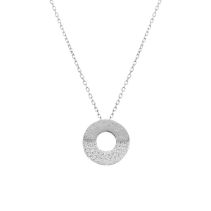 COLLIER ARGENT RHODIÉ CERCLE OXYDES BLANCS SERTIS ET GRANITÉ 38+5CM