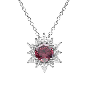 COLLIER ARGENT RHODIÉ FLEUR OXYDE ROSE ET CONTOUR OXYDES BLANCS 42+3CM
