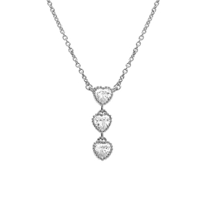 COLLIER ARGENT RHODIÉ 3 COEURS OXYDES BLANCS 42+3CM