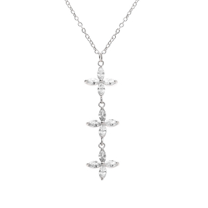 COLLIER ARGENT RHODIÉ 3 FLEURS OXYDES BLANCS 42+3CM