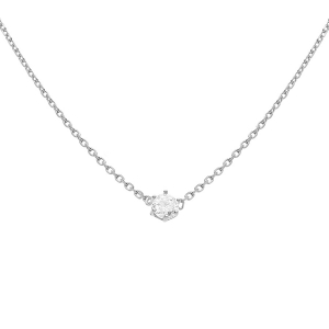 COLLIER SOLITAIRE ARGENT RHODIÉ OXYDE BLANC 4MM SERTIS 6 GRIFFES  38+4CM