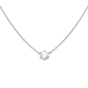 COLLIER SOLITAIRE ARGENT RHODIÉ OXYDE BLANC 5MM SERTIS 6 GRIFFES  38+4CM