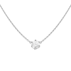 COLLIER SOLITAIRE ARGENT RHODIÉ OXYDE BLANC 6MM SERTIS 6 GRIFFES  38+4CM