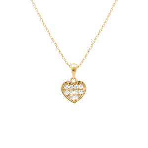 COLLIER ARGENT DORÉ COEUR OXYDES BLANCS 38+5CM