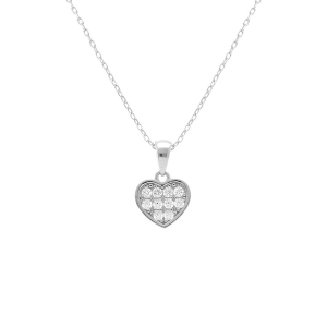 COLLIER ARGENT RHODIÉ COEUR OXYDES BLANCS 38+5CM