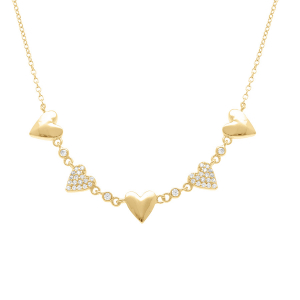 COLLIER ARGENT DORÉ COEURS LISSES ET COEURS  OXYDES BLANCS 38+5CM