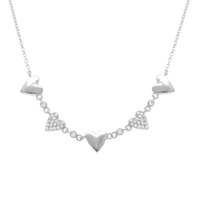 COLLIER ARGENT COEURS LISSES ET COEURS  OXYDES BLANCS 38+5CM