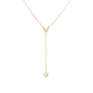 COLLIER ARGENT DORÉ FORME CRAVATE AVEC COEURS OXYDES BLANCS 38+5CM