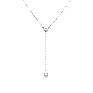 COLLIER ARGENT RHODIÉ FORME CRAVATE AVEC COEURS OXYDES BLANCS 38+5CM