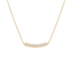 COLLIER ARGENT DORÉ  BARRE INCURVÉE  PAVÉ OXYDES BLANCS 38+5CM