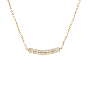 COLLIER ARGENT DORÉ  BARRE INCURVÉE  PAVÉ OXYDES BLANCS 38+5CM