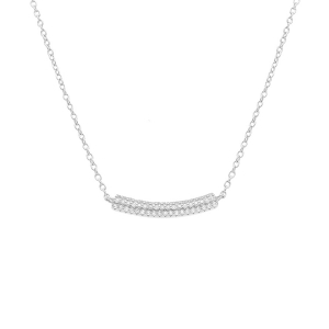 COLLIER ARGENT RHODIÉ BARRE INCURVÉE PAVÉ OXYDES BLANCS 42+3CM