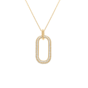 COLLIER ARGENT DORÉ PENDANT RECTANGULAIRE PAVÉ OXYDES BLANCS 38+5CM