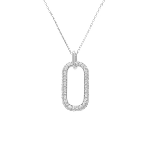 COLLIER ARGENT RHODIÉ PENDANT RECTANGULAIRE PAVÉ OXYDES BLANCS 38+5CM