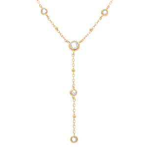 COLLIER ARGENT DORÉ FORME CRAVATE OXYDES BLANCS  38+5CM