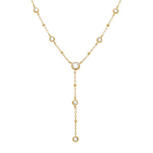 COLLIER ARGENT DORÉ FORME CRAVATE OXYDES BLANCS  38+5CM