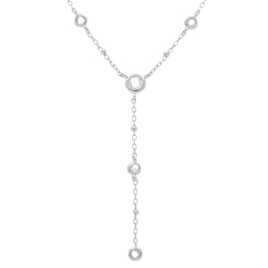 COLLIER ARGENT RHODIÉ FORME CRAVATE OXYDES BLANCS 38+5CM