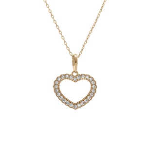COLLIER ARGENT DORÉ COEUR CONTOUR OXYDES BLANCS 38+5CM