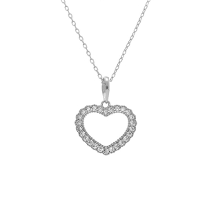 COLLIER ARGENT RHODIÉ COEUR CONTOUR OXYDES BLANCS 38+5CM
