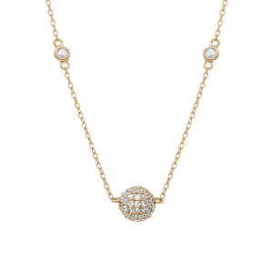 COLLIER ARGENT DORÉ BOULE AVEC OXYDES BLANCS 38+5CM
