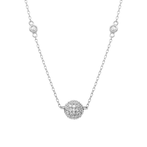 COLLIER ARGENT RHODIÉ BOULE AVEC OXYDES BLANCS 38+5CM