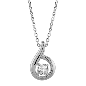 COLLIER ARGENT RHODIÉ PENDENTIF PIERRE BLANCHE SYNTHETIQUE 45CM