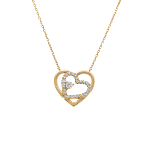 COLLIER ARGENT DORÉ COEURS AVEC OXYDES BLANCS 42+3CM