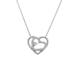 COLLIER ARGENT RHODIÉ COEURS AVEC OXYDES BLANCS 38+5CM