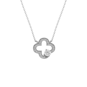 COLLIER ARGENT RHODIÉ TREFLE CONTOUR OXYDES BLANCS 38+5CM