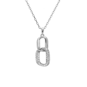 COLLIER ARGENT RHODIÉ PENDANT 2 ELEMENTS ENTREMÉLÉ 1 LISSE ET 1 CONTOUR OXYDES BLANCS