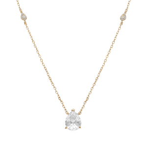 COLLIER ARGENT DORÉ PENDANT GOUTTE OXYDE BLANC 38+5CM