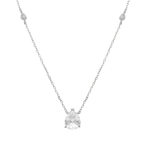 COLLIER ARGENT RHODIÉ PENDANT GOUTTE OXYDE BLANC  42+3CM