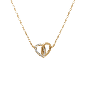 COLLIER ARGENT DORÉ COEUR ENTRELACÉ OXYDES BLANCS 38+5CM