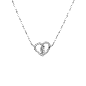 COLLIER ARGENT RHODIÉ COEUR ENTRELACÉ OXYDES BLANCS 38+5CM