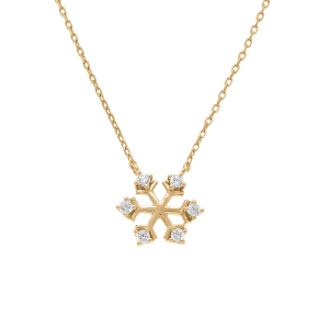 COLLIER ARGENT DORÉ PENDENTIF FLOCON DE NEIGE OXYDES BLANCS  38+4CM