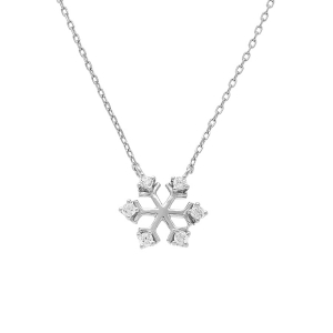 COLLIER ARGENT RHODIÉ PENDENTIF FLOCON DE NEIGE OXYDES BLANCS 38+4CM