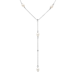 COLLIER ARGENT RHODIÉ FORME CRAVATE AVEC PERLES DE CULTURE D'EAU DOUCE BLANCHE 38+5CM