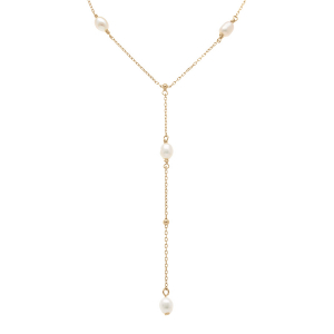 COLLIER ARGENT DORÉ FORME CRAVATE AVEC PERLES DE CULTURE D'EAU DOUCE 38+5CM