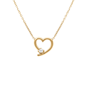 COLLIER ARGENT DORÉ COEUR 1 OXYDE BLANC SERTI  40+5CM
