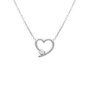COLLIER ARGENT RHODIÉ COEUR 1 OXYDE BLANC SERTI  40+5CM