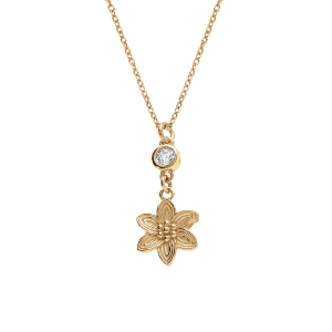 COLLIER ARGENT DORÉ PENDENTIF FLEUR 1 OXYDE BLANC SERTI CLOS 40+5CM